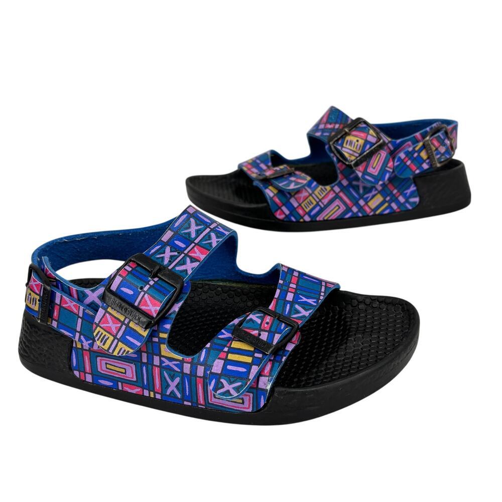 Birkenstock Birki's Sandals‎ Size 6 Blue Geo Print Buckle Straps Sling Back
